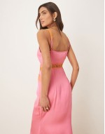 lace insert midaxi dress in pink and orange