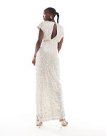 sequin wrap maxi dress in silver