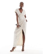sequin wrap maxi dress in silver