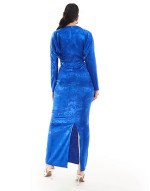 satin maxi dress with kimono sve in blue
