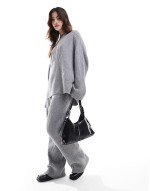 ribbed knit oversized jumper & wide leg trousers co-ord in light grey