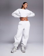 cropped sweatshirt and joggers co-ord in light grey