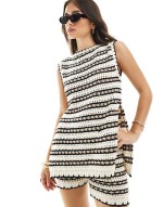 knitted stripe tank and shorts co ord in cream - MULTI