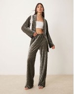 textured velvet belted blazer and high waisted trousers co-ord in black ink