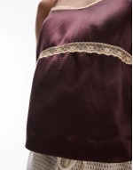 satin lace cami in wine with apricot lace